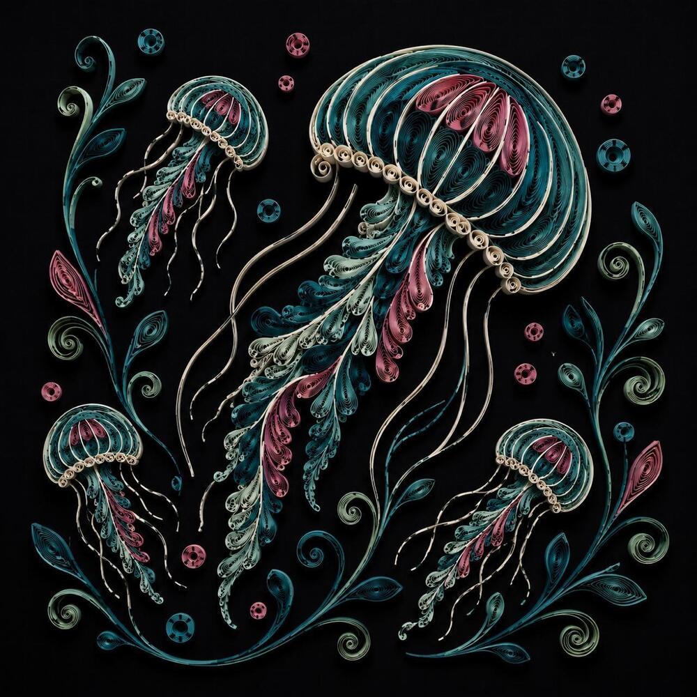 8x8 Black Framed Quilled Jellyfish Print